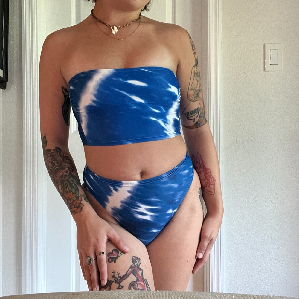 Blue tie-dye two piece swimsuit